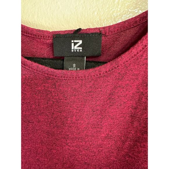 IZ Byer Women's Open Shoulder 3/4 sleeve Front Knot Red Marled Crop Top Size S - Picture 3 of 4